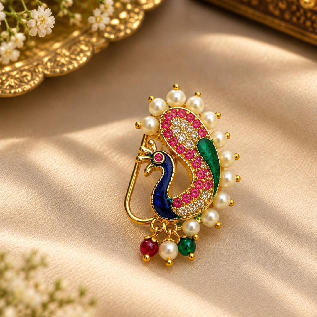 Maharashtrian Peacock Nath, Bugdi and Jhumkas